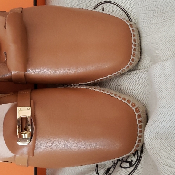 Hermes Espadrille Mule Brown Natural Goatskin Kelly Buckle size 40EU or 10US - Picture 10 of 17